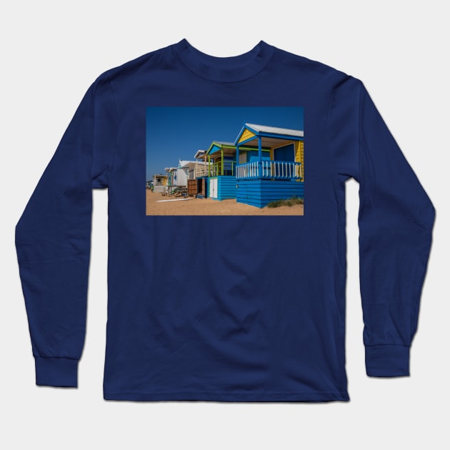 Boat sheds at Mt Martha North, Mornington Peninsula, Victoria, Australia. Long Sleeve T-Shirt by VickiWalsh